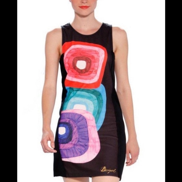 DESIGUAL RHINA A-LINE colorful Mini DRESS WOMEN'S Graphic Knit Sz M - Picture 1 of 10